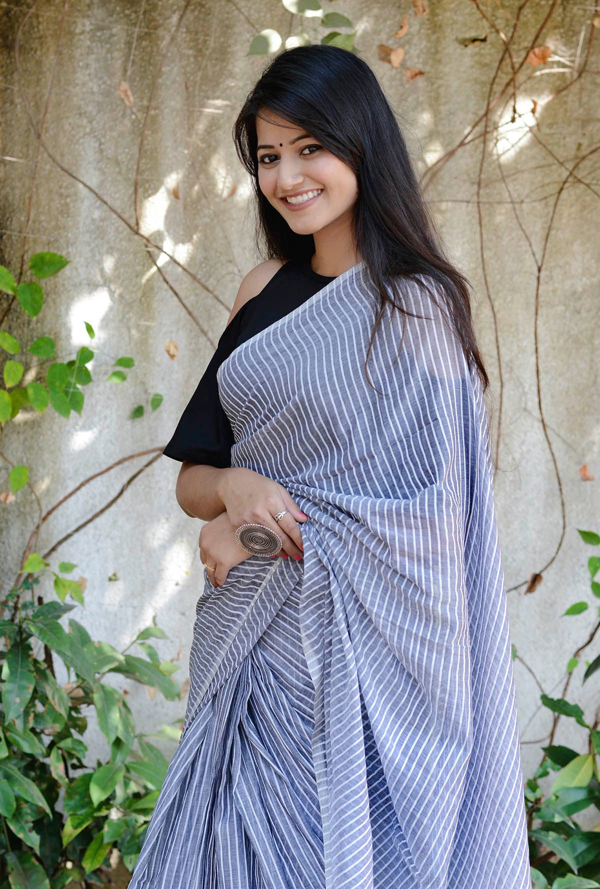 Grey Cotton Line Saree