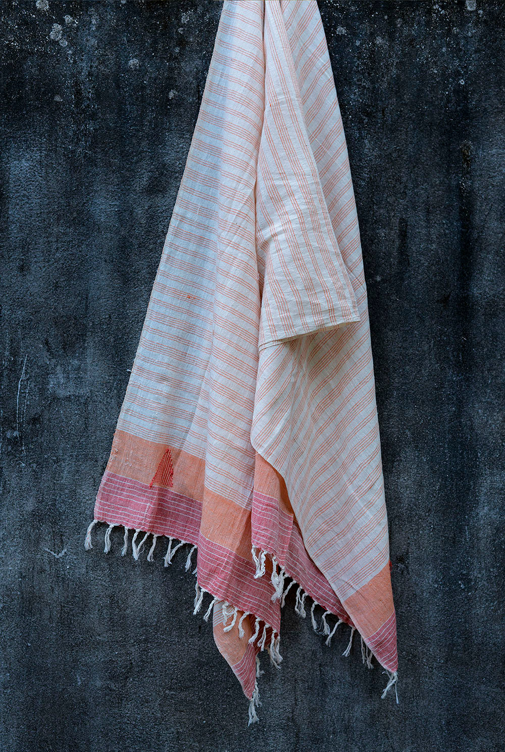 Ivory and Orange Lines Cotton Stole