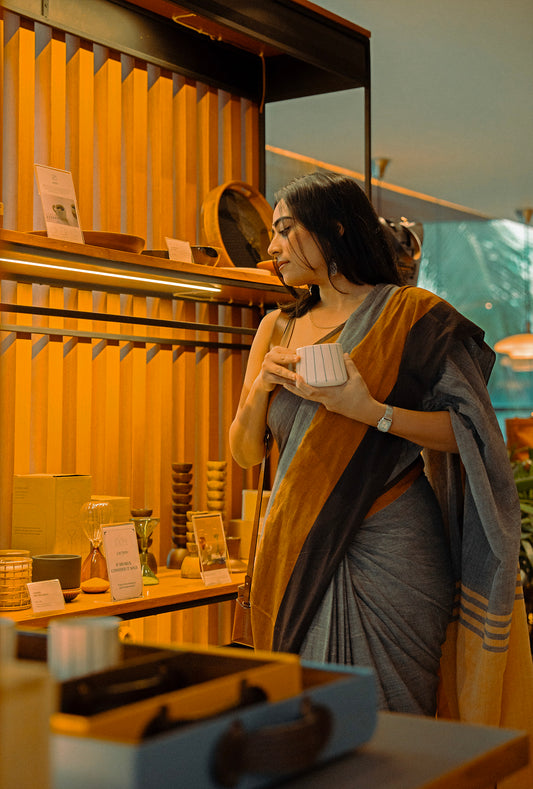 RUST AND GRAY - HANDWOVEN COTTON SAREE