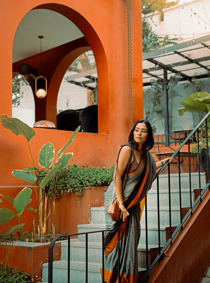 RUST AND GRAY - HANDWOVEN COTTON SAREE