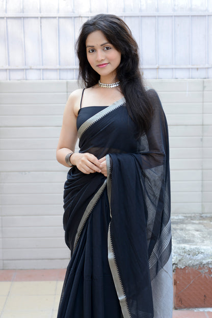 Black and Silver - Light Weight Cotton Saree