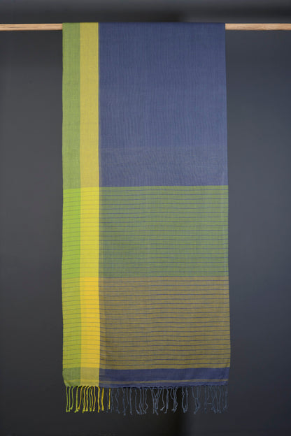 Multicolour - (Yellow, Green and Bluish Grey) Cotton Saree