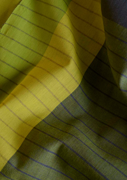 Multicolour - (Yellow, Green and Bluish Grey) Cotton Saree