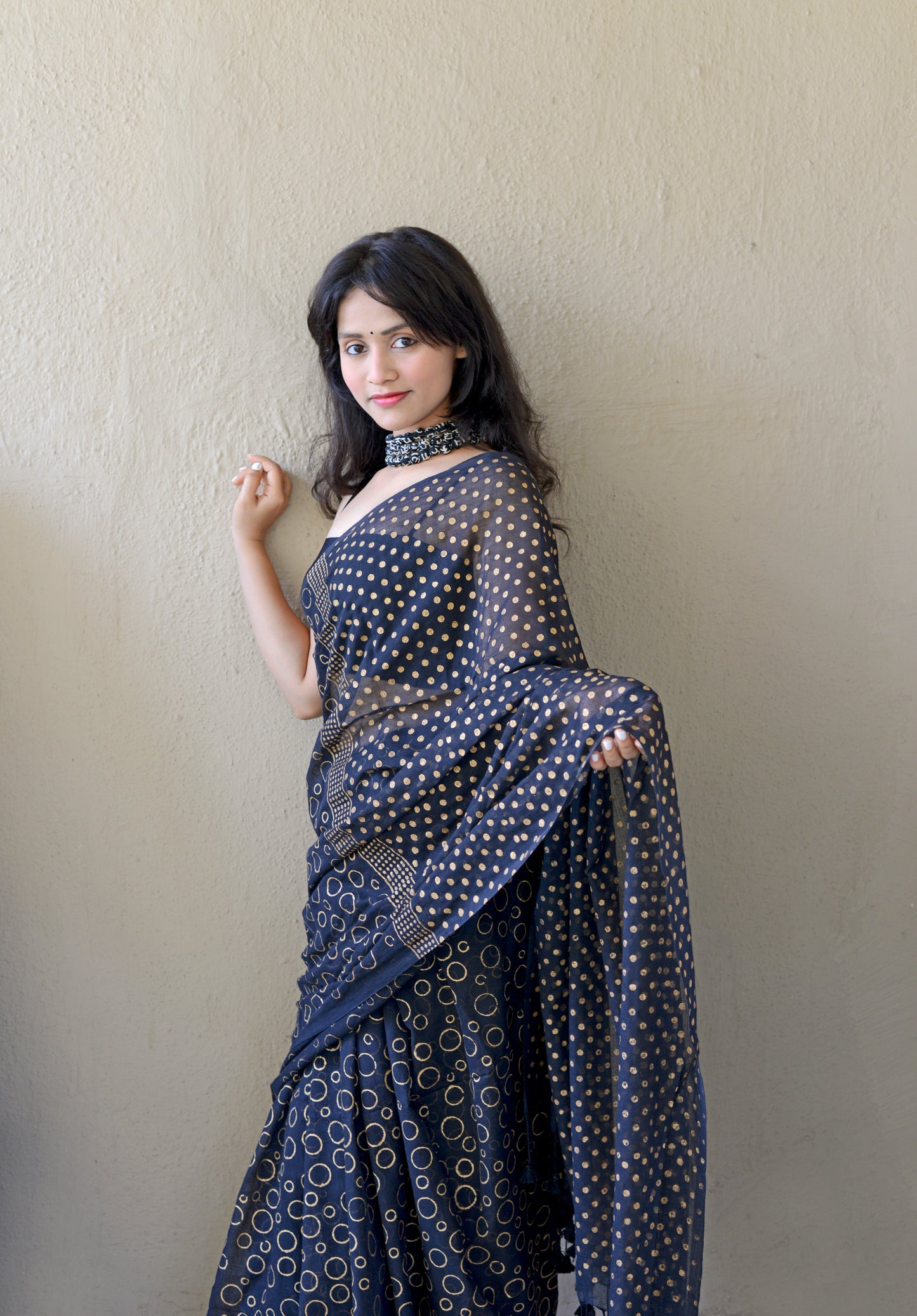 BLACK & GOLD - HAND BLOCK PRINTED COTTON SAREE