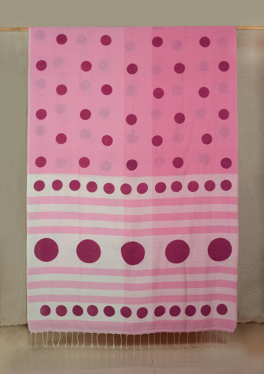 BIG & SMALL POLKA DOTS - HAND BLOCK PRINTED COTTON SAREE