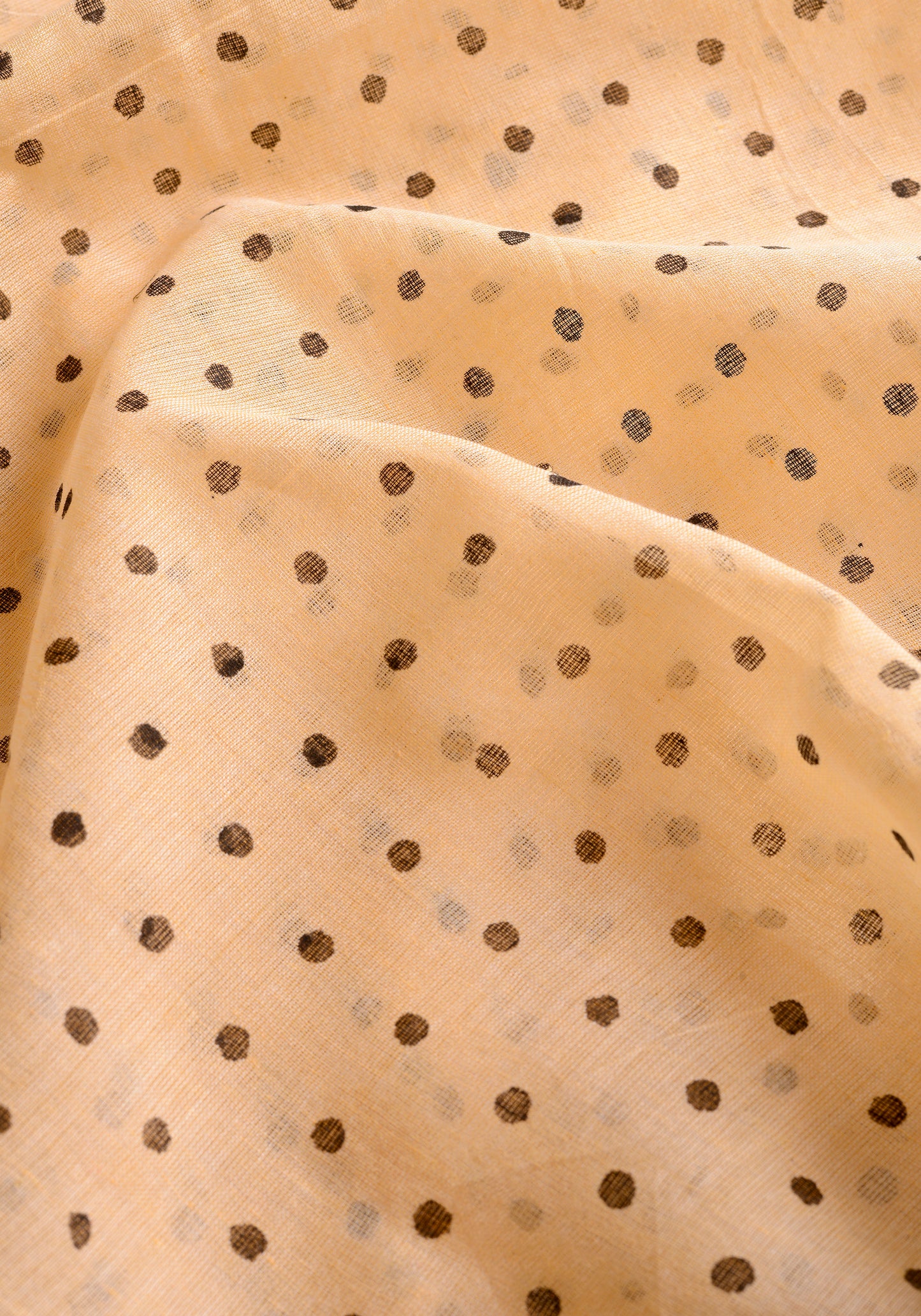 Light Beige (All Over Black Dots) - Hand Block Printed Cotton Saree