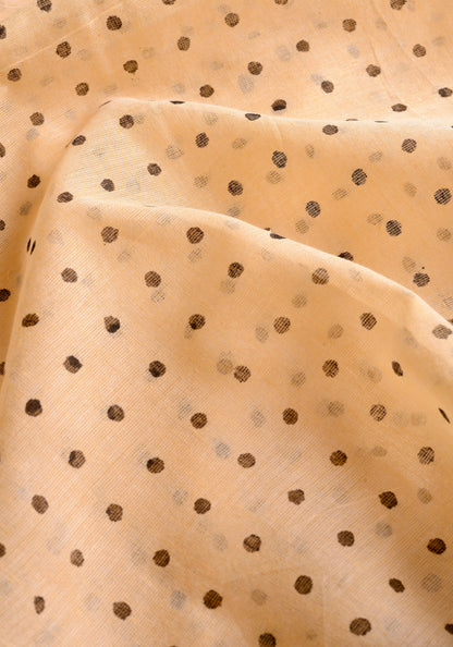 Light Beige (All Over Black Dots) - Hand Block Printed Cotton Saree