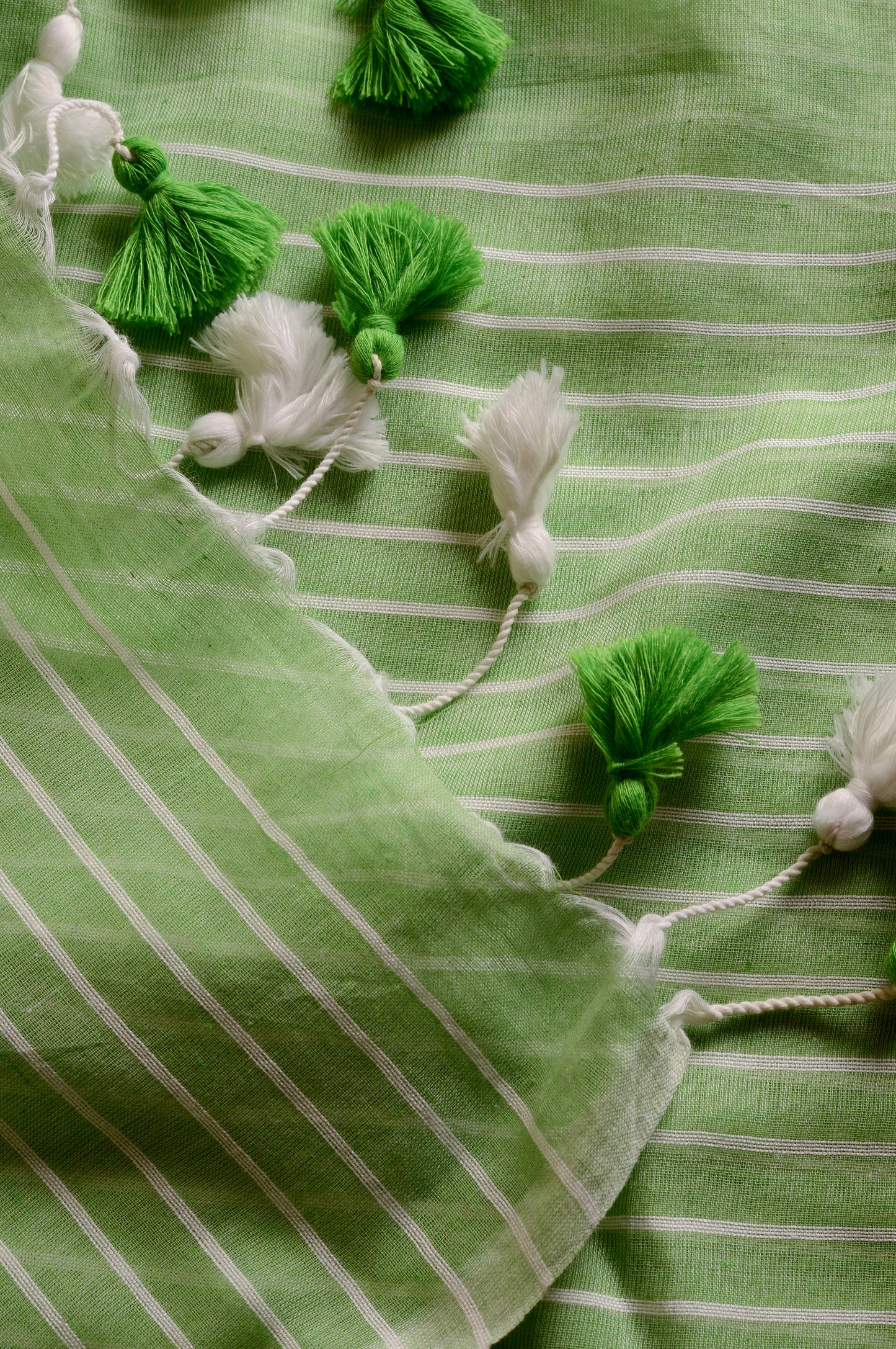 Light Green Cotton Lines Saree