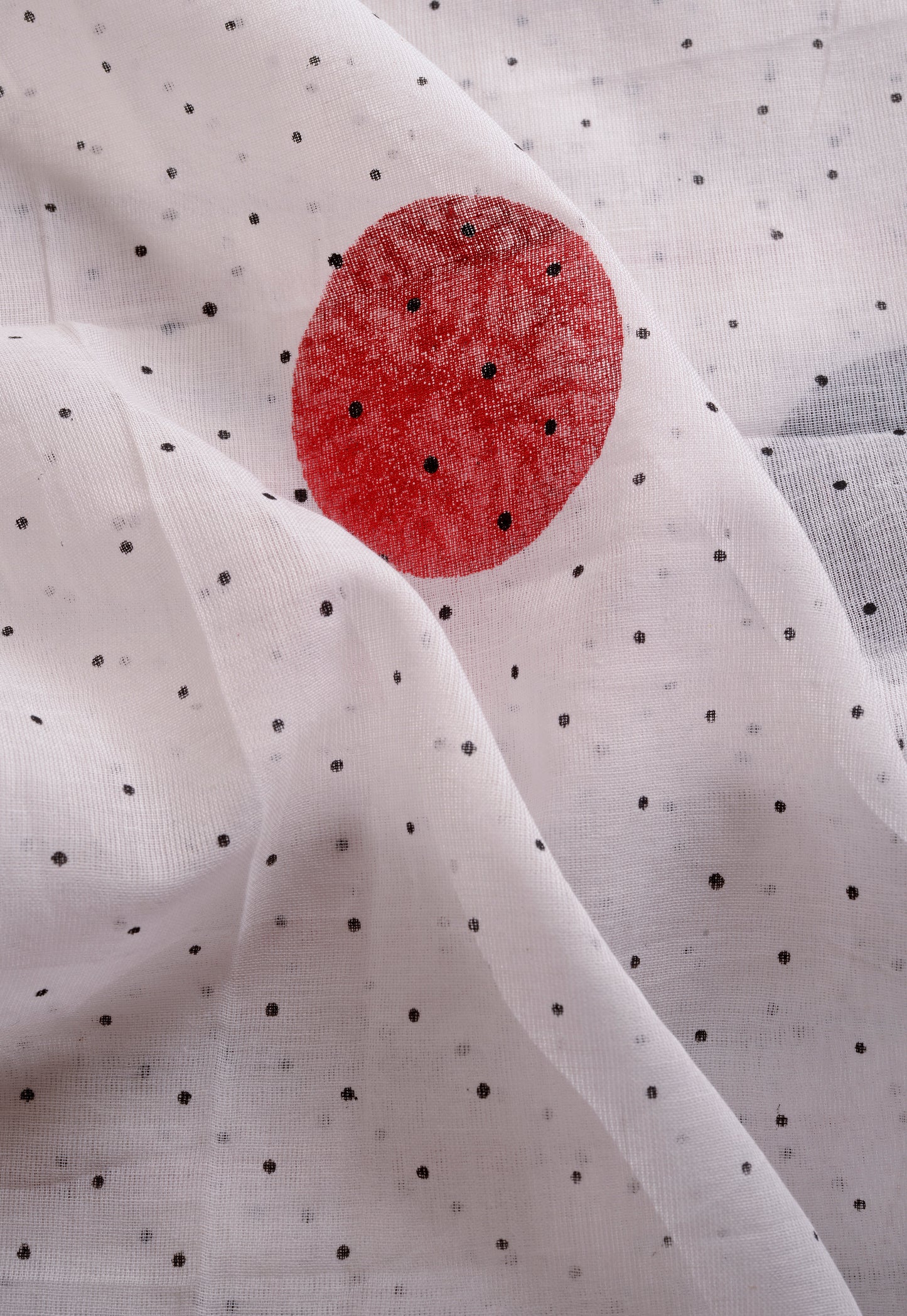 Red Black Polka Dots (with all over dots) - Hand Block Printed Cotton Saree