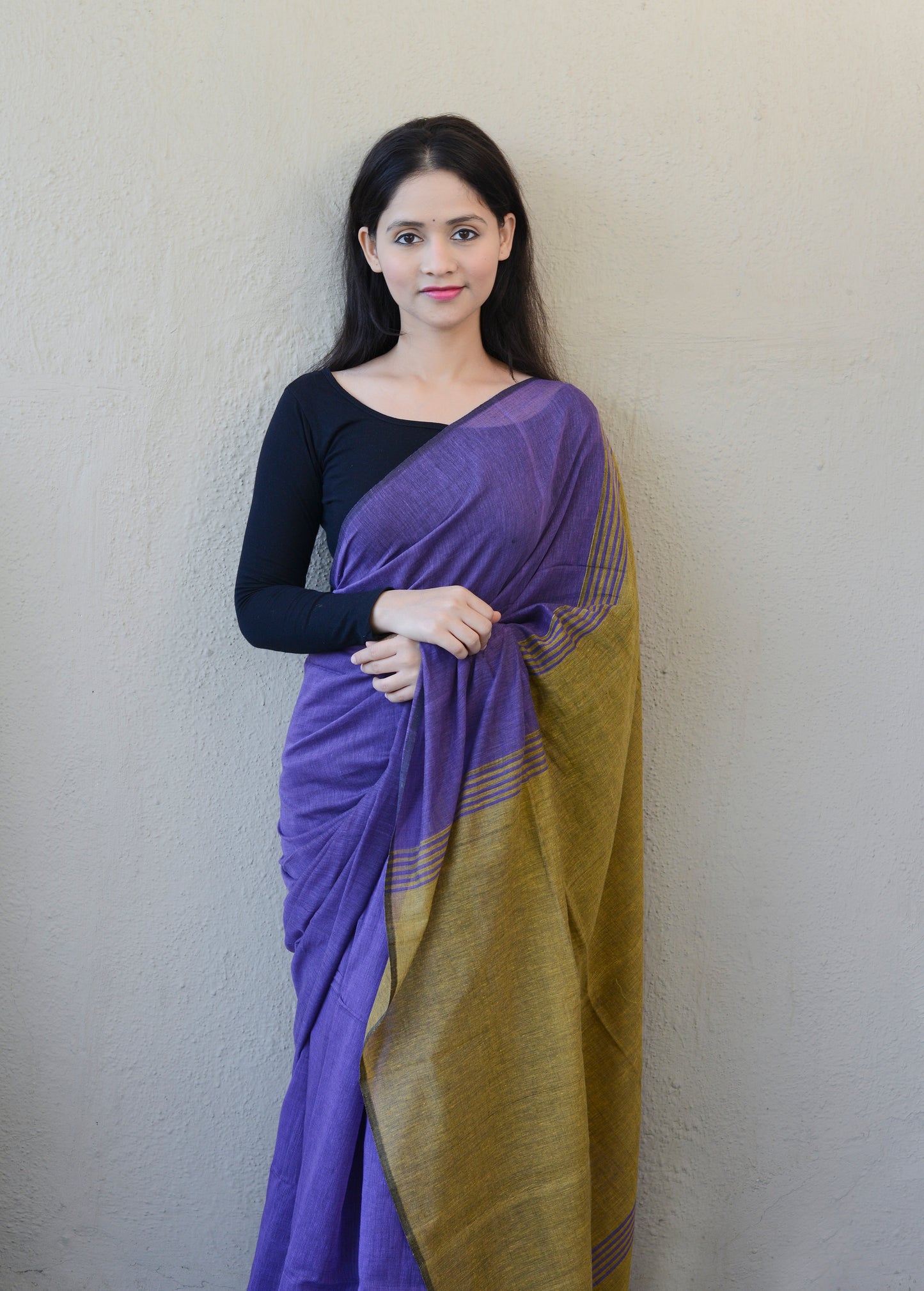 Blue and Mustard Yellow - Handwoven Cotton Saree