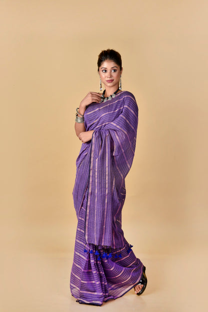 MAUVE & TEAL GREEN COMBO - Handwoven Gold Zari Stripes