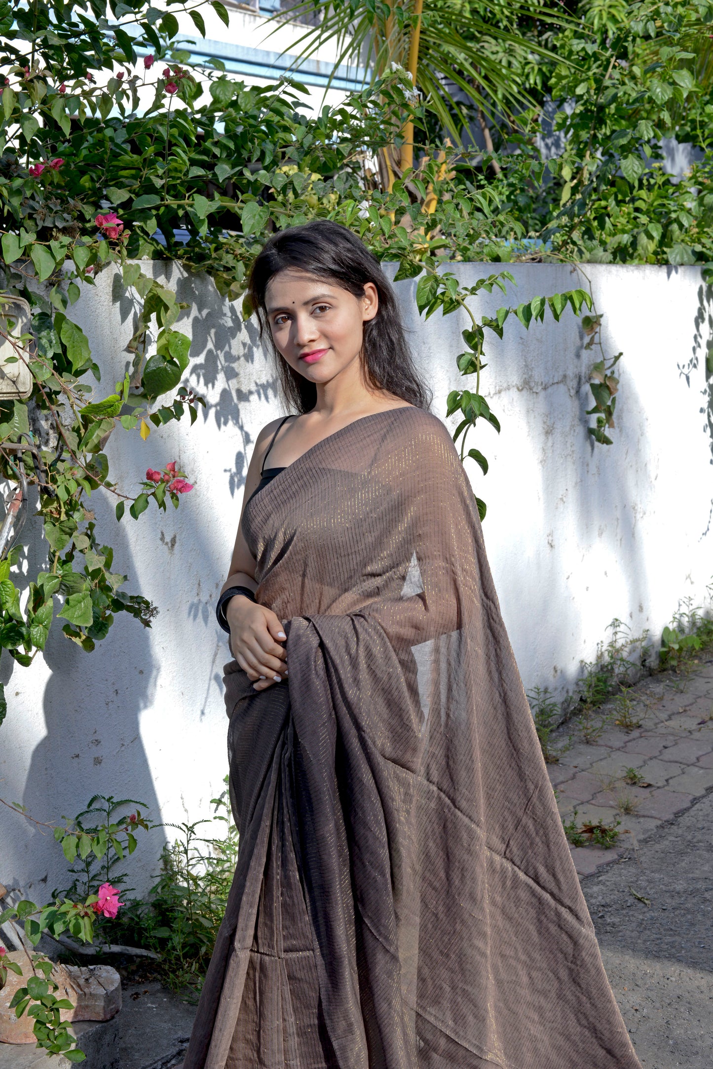 ROSY BROWN ZARI LINES SAREE