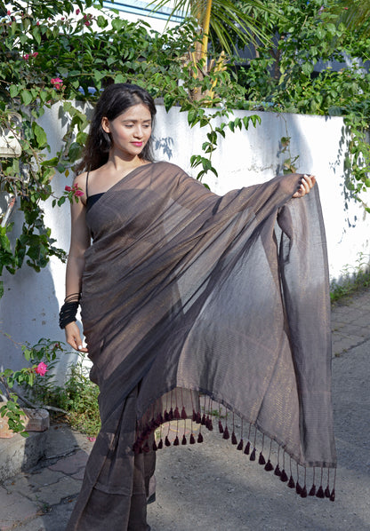 ROSY BROWN ZARI LINES SAREE