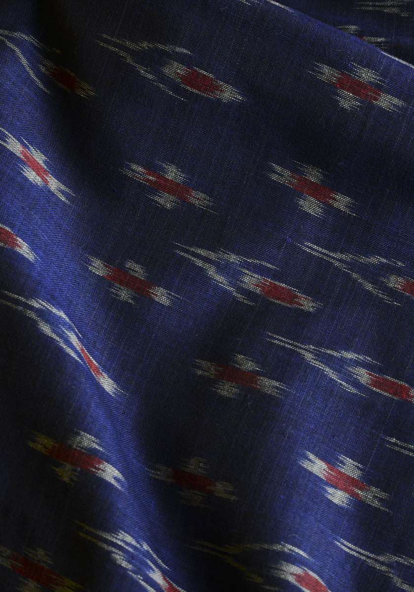 Navy Blue Red Border Ikat Cotton Saree