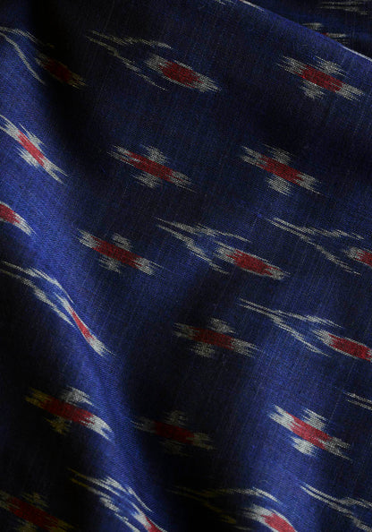 Navy Blue Red Border Ikat Cotton Saree
