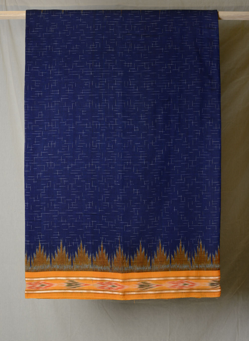 NAVY BLUE AND YELLOW IKAT COTTON SAREE