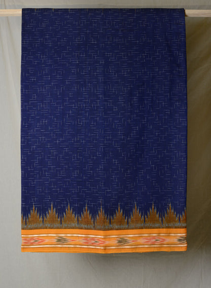 NAVY BLUE AND YELLOW IKAT COTTON SAREE