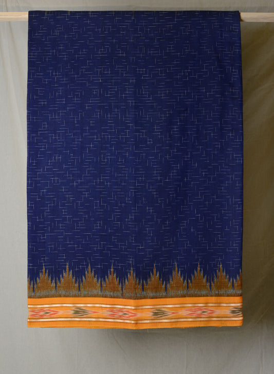 NAVY BLUE AND YELLOW IKAT COTTON SAREE