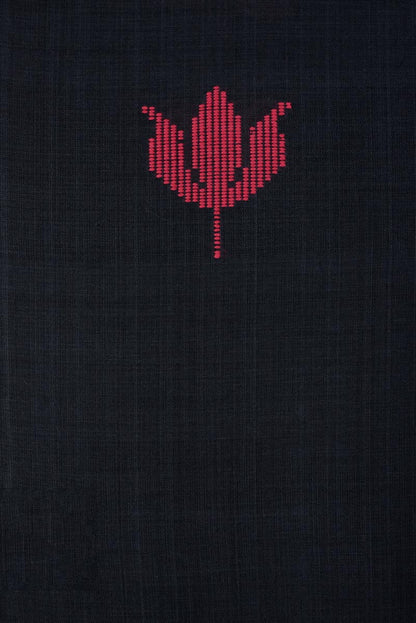 Handwoven Black Red Lotus Bawanbooti Saree