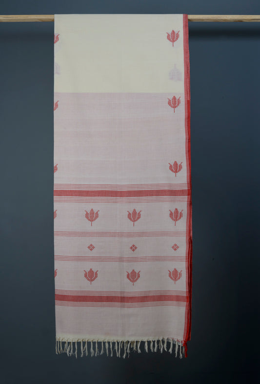 Handwoven Red Lotus Bawanbooti Saree