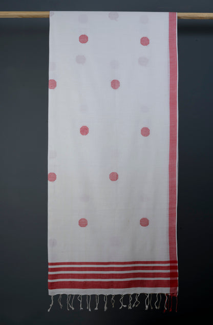 Handwoven Red White Polka Dot Bawanbooti Saree