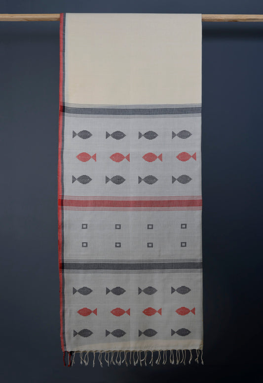 Handwoven Fish Motif Bawanbooti Saree