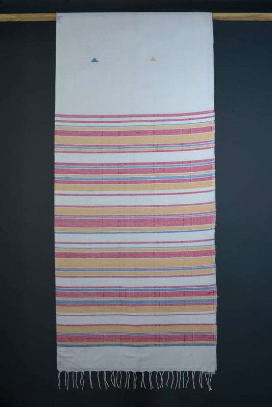 Handwoven White Bawanbooti Line Saree