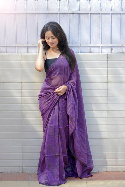 Deep Purple Zari Lines Saree