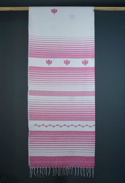 Handwoven Pink Lotus Bawanbooti Saree