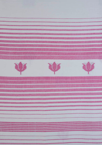 Handwoven Pink Lotus Bawanbooti Saree