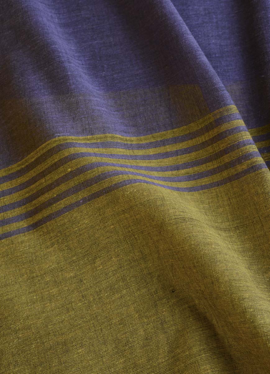 Blue and Mustard Yellow - Handwoven Cotton Saree