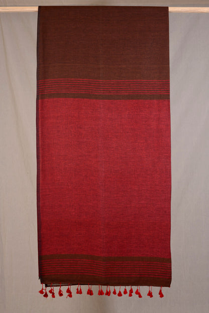 Dark Brown and Maroon - Handwoven Cotton Saree