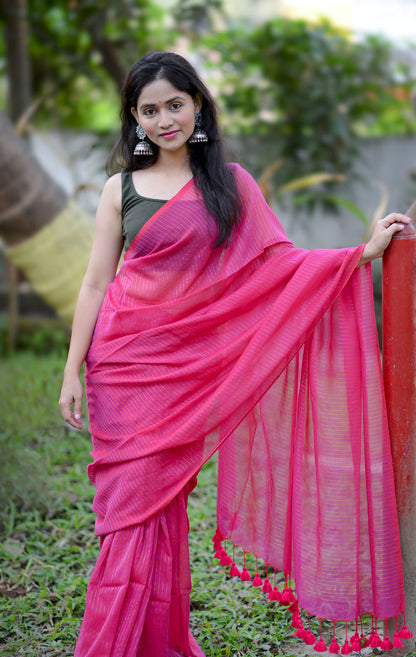 Rani Pink Zari Lines Saree