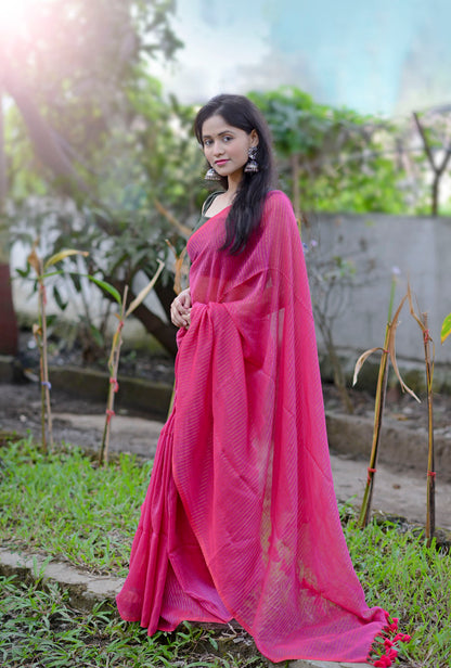 Rani Pink Zari Lines Saree