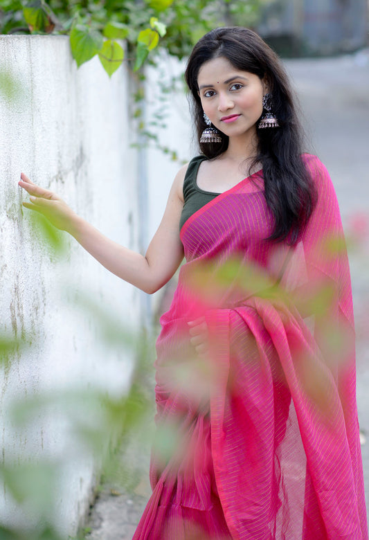 Rani Pink Zari Lines Saree