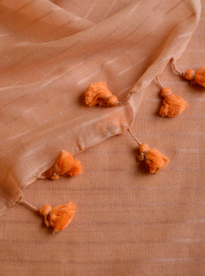 Peach Cotton Line Saree