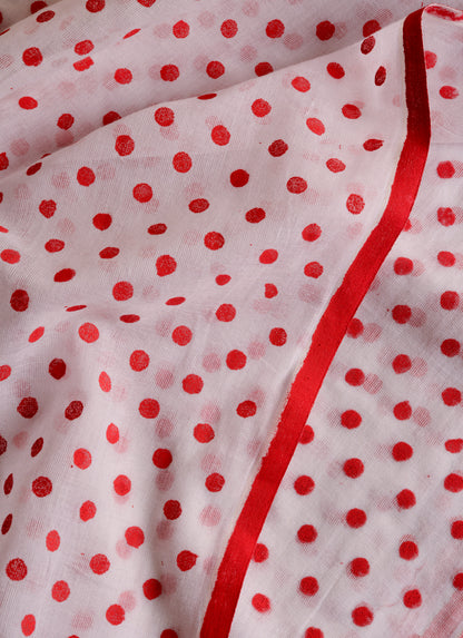 Red & White (All Over Dots)Hand Block Printed Cotton Saree