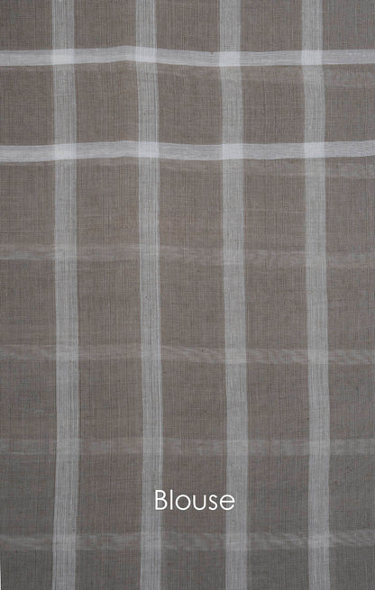 Deep Beige All Over Checks - Handwoven Cotton Saree