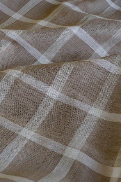 Deep Beige All Over Checks - Handwoven Cotton Saree