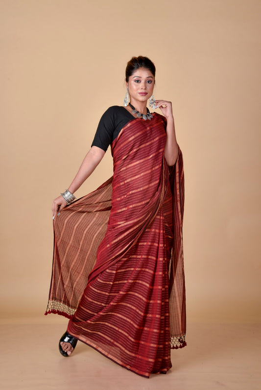 Maroon Gold Zari Stripes