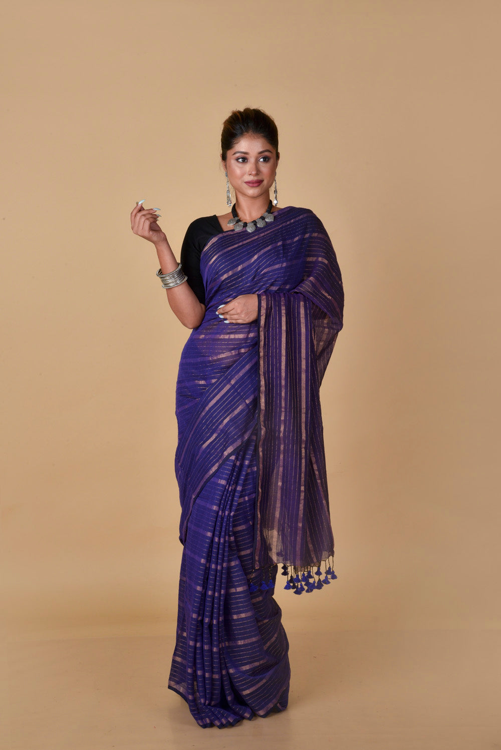 Lavender Blue Gold Zari Stripes