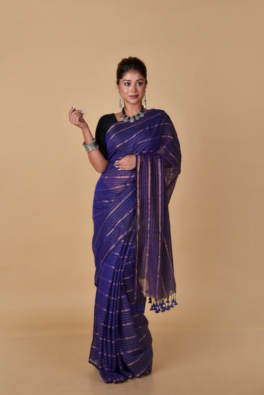 Lavender Blue Gold Zari Stripes