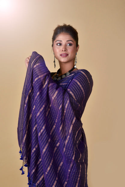 Lavender Blue Gold Zari Stripes