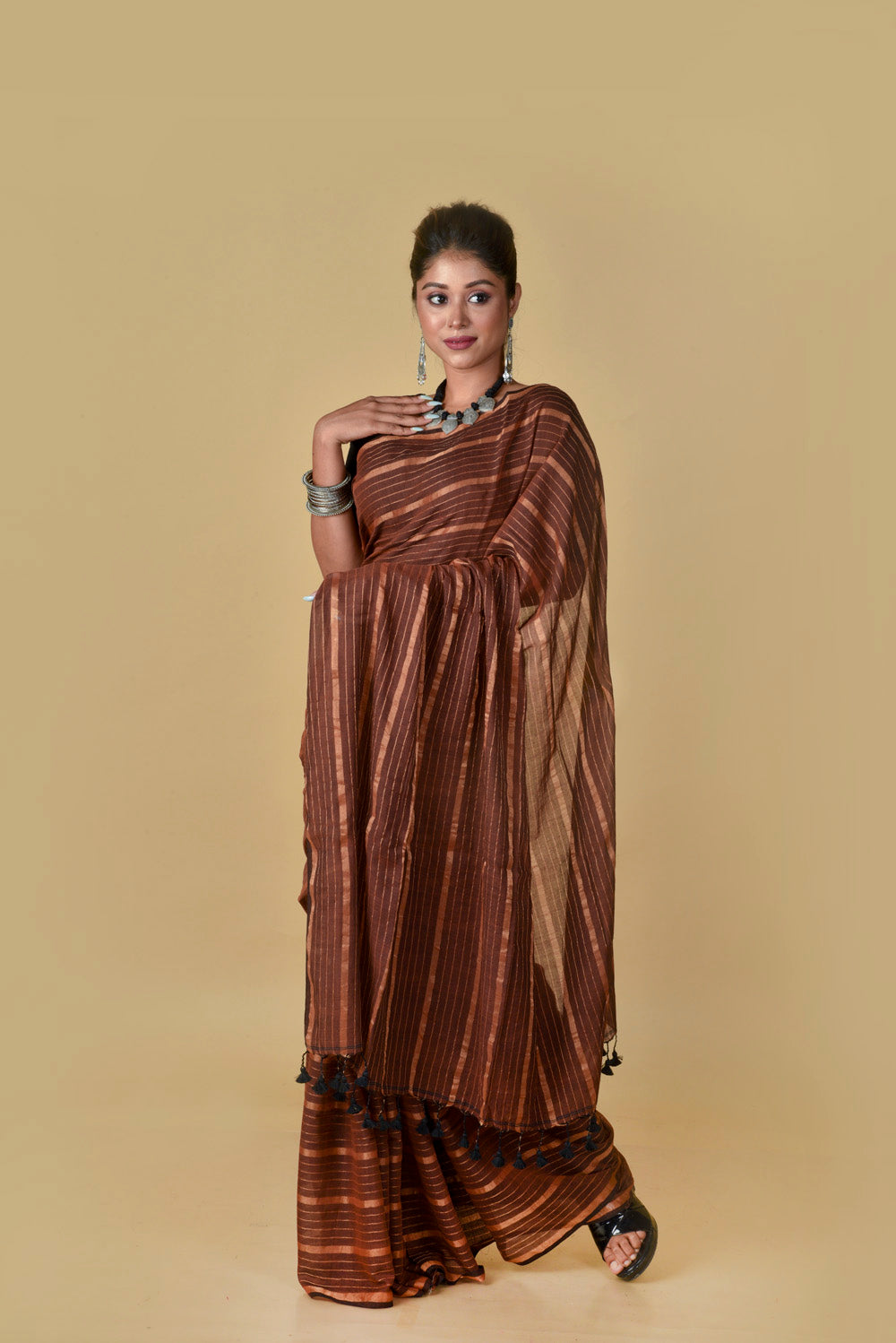 Coffee Gold Zari Stripes