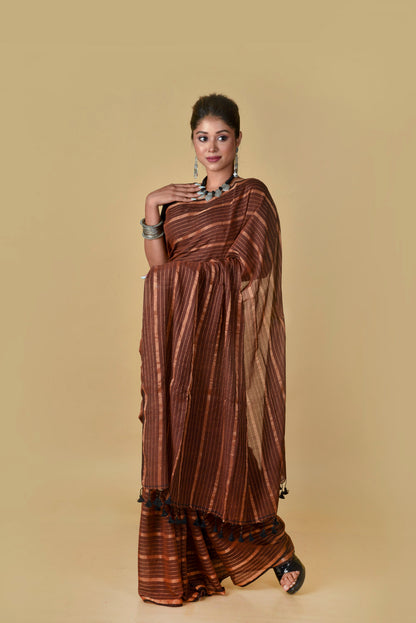 Coffee Gold Zari Stripes