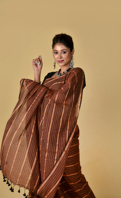 Coffee Gold Zari Stripes