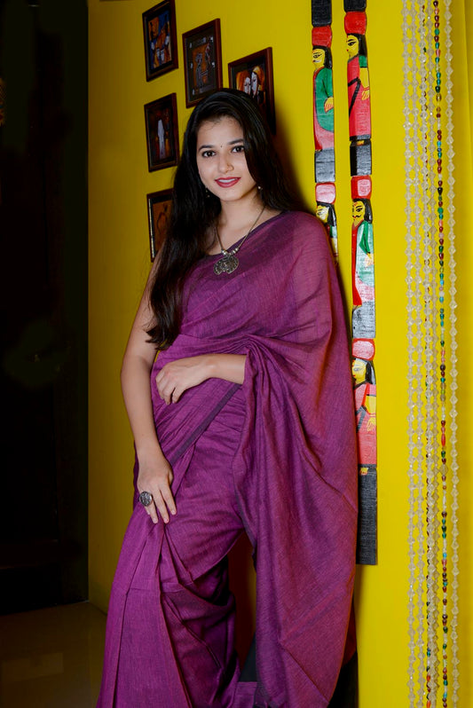 Midnight Purple and Black - Handwoven Cotton Saree