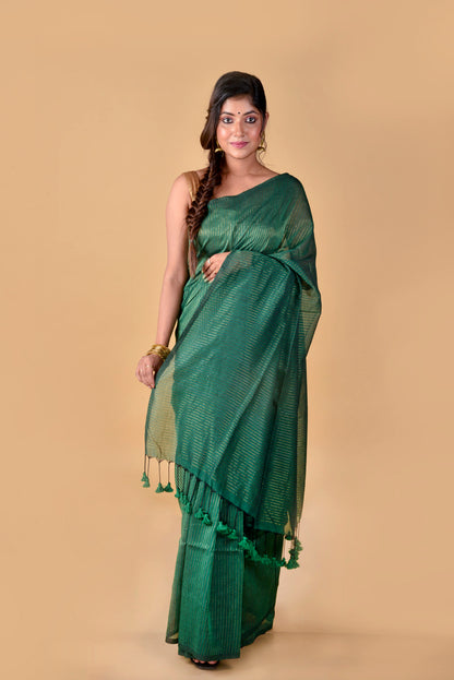 Bottle Green Zari Lines Saree