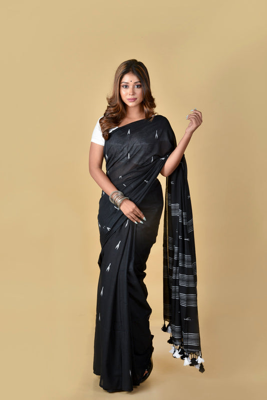 Black & White Cotton Jamdani Saree