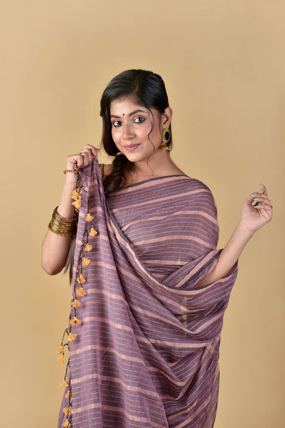 Pastel Purple Gold Zari Stripes